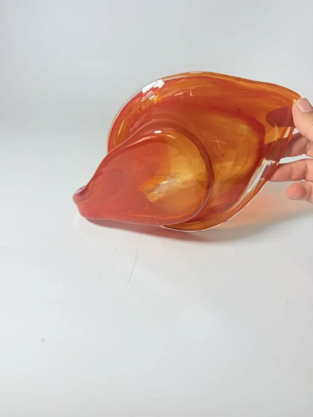 Vase Bowl Swan Vintage Sooner Glass Opalescent Orange Hand-Blown MCM Art Home De